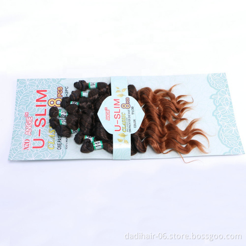 angie factory price premium fiber U-SLIM 8pcs hair weaves,ombre brazilian loose wave synthetic hair extensions for black women